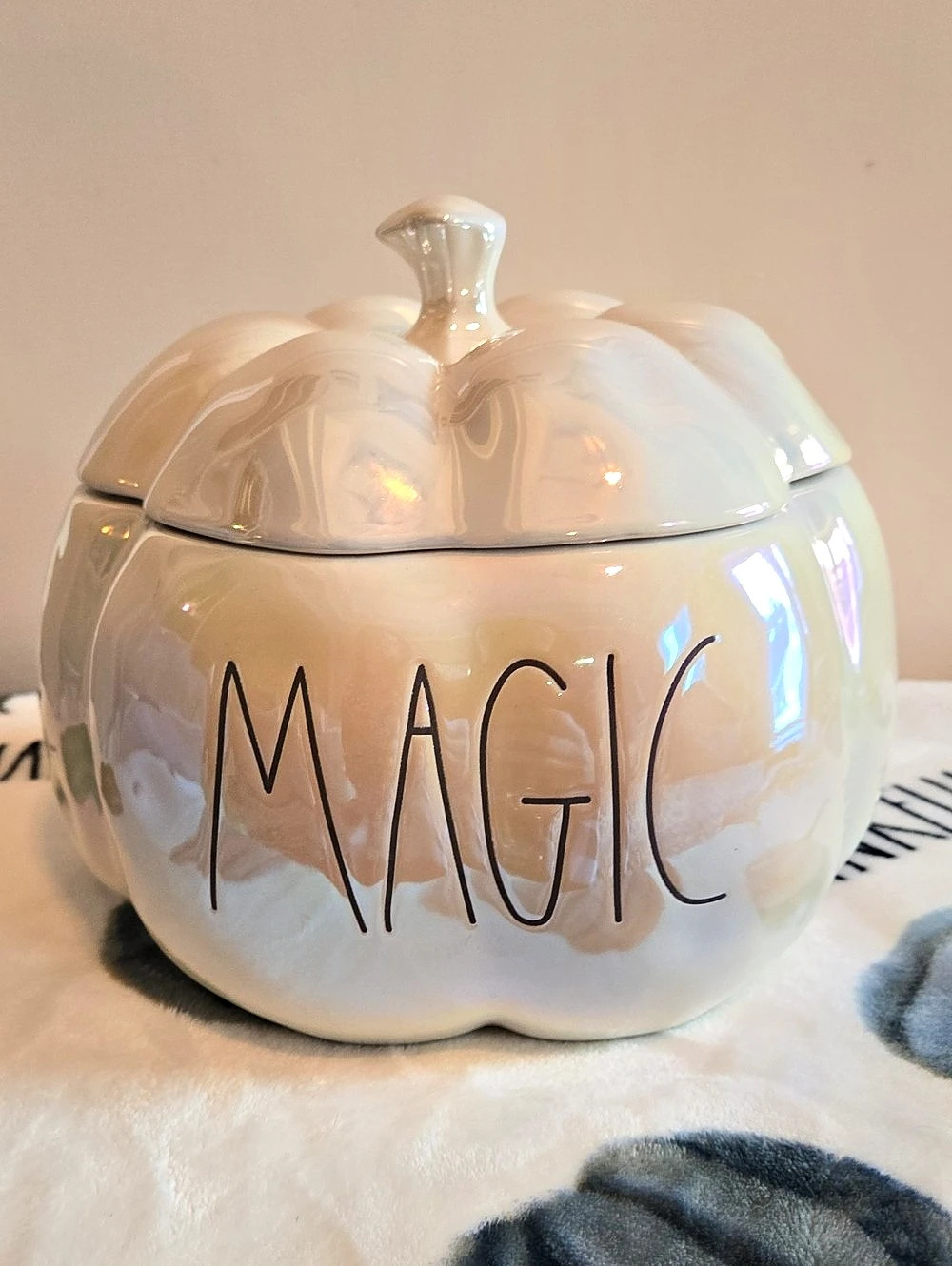 Rae Dunn Magic Pumpkin Canister Iridescent White